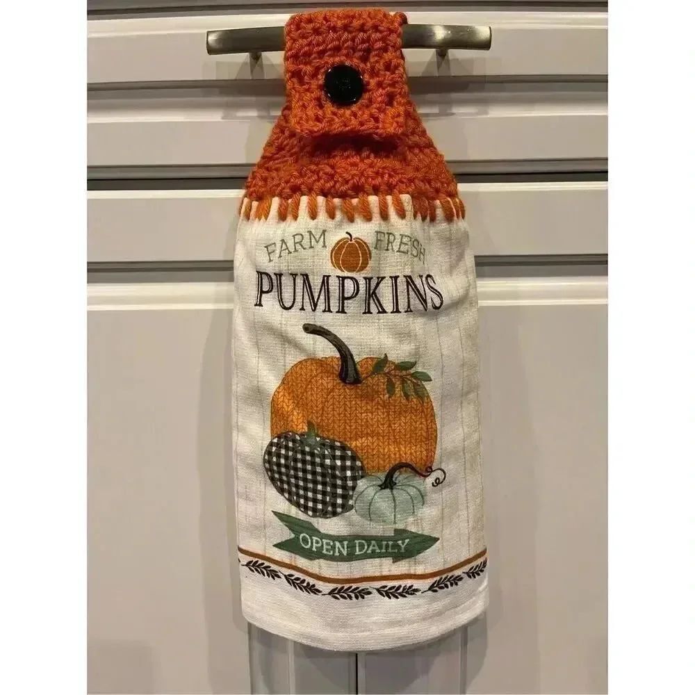 Crochet Top Kitchen Towel- Farm Fresh Pumpkins open daily